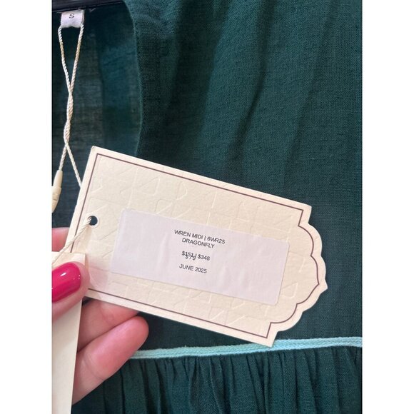 Anthropologie Omika Wren Belted Embroidered Midi Dress Green Dragonfly Womens Si - Picture 6 of 6